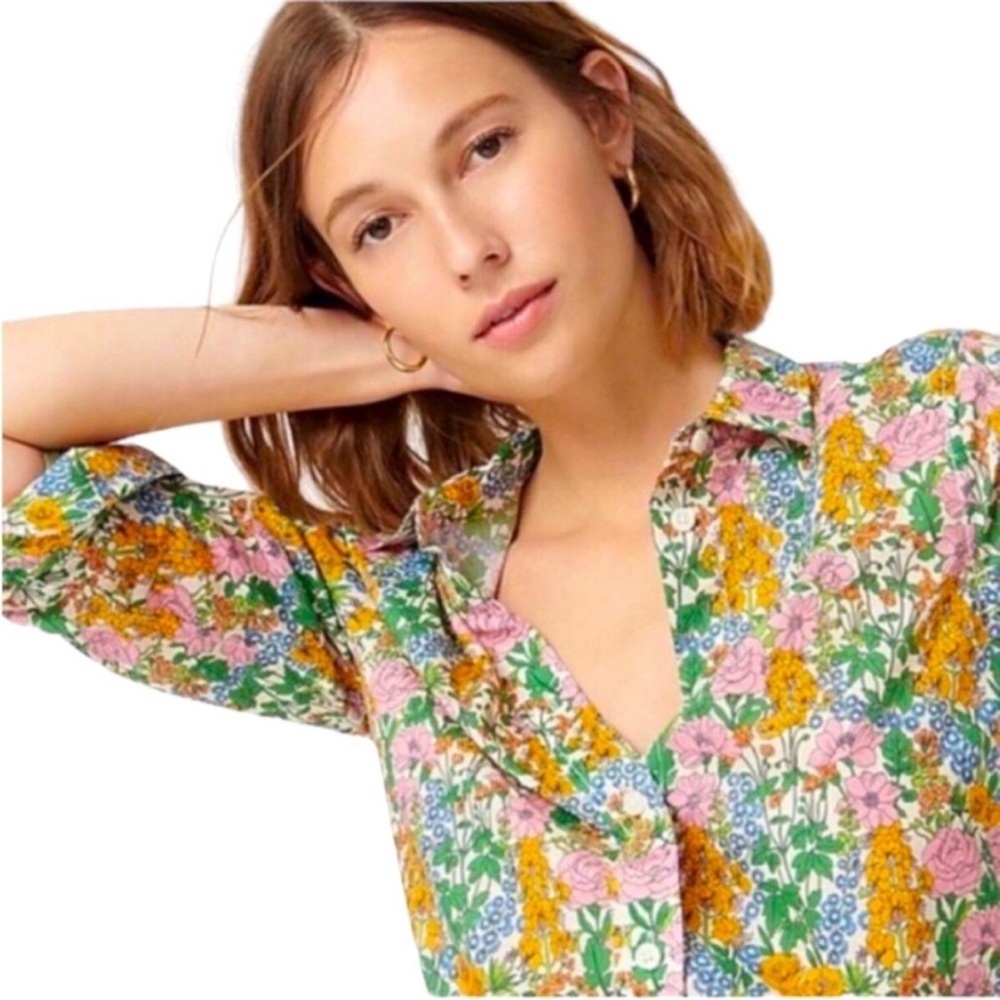 J.CREW Liberty Petunia Floral Slim Fit Button Down Shirt Preppy Classic Size 6